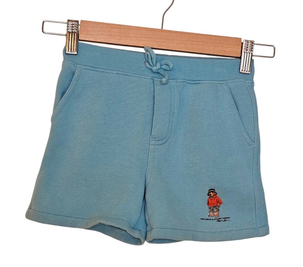 Ralph Lauren Polo Teddy Bear Kids Blue Fleece Shorts Size 24M